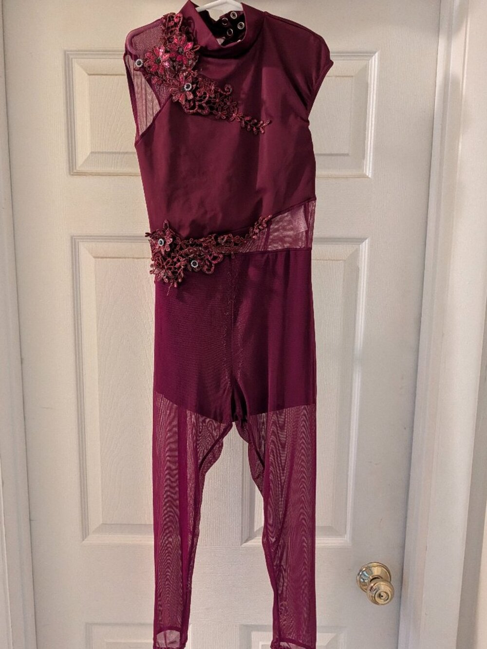 Weissman Burgundy Mesh Lace Floral Lyrical Dance Costume Unitard - Intermediate